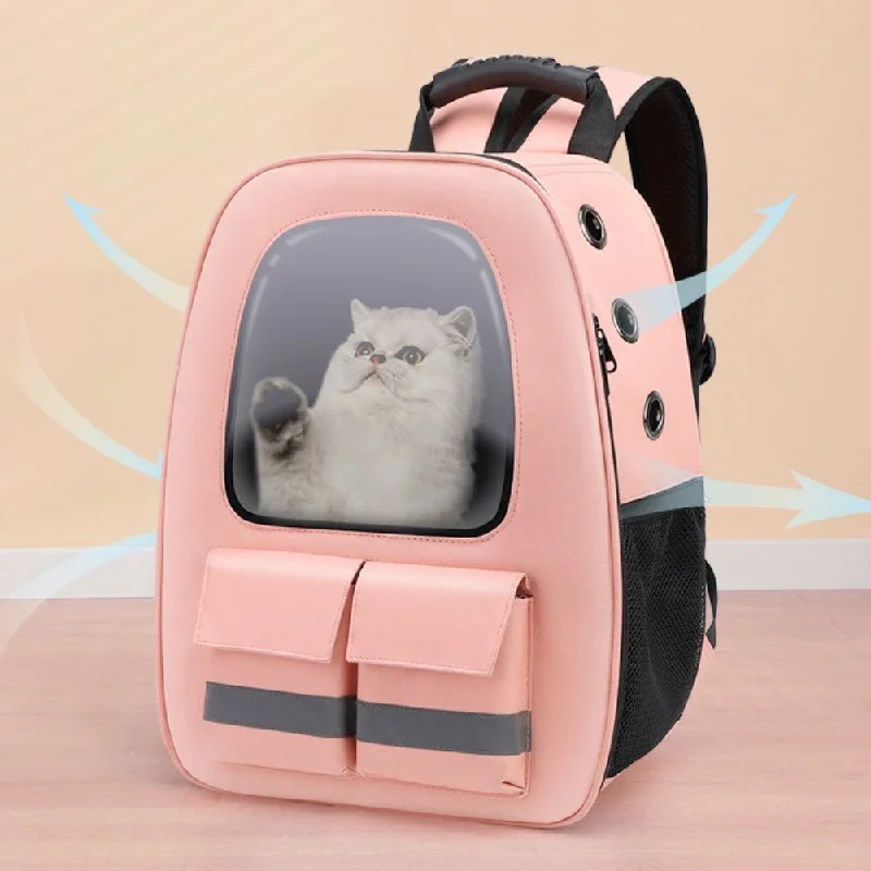 Reflective travel backpack for increased visibility during night travelBreathable Pet Traveling Backpack