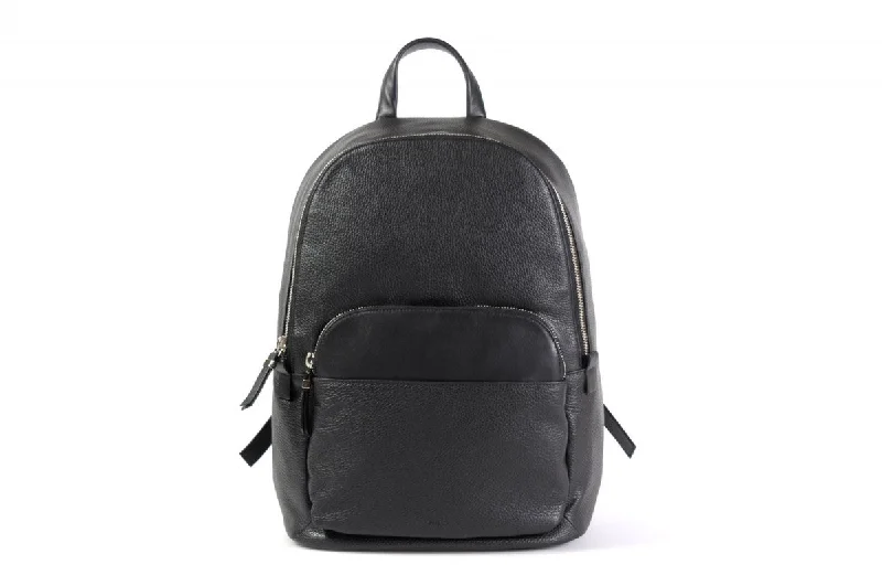 Compact travel backpack with a padded laptop sleeve for digital nomadsThe Belluno Leather Backpack - Onyx Pebble Calf