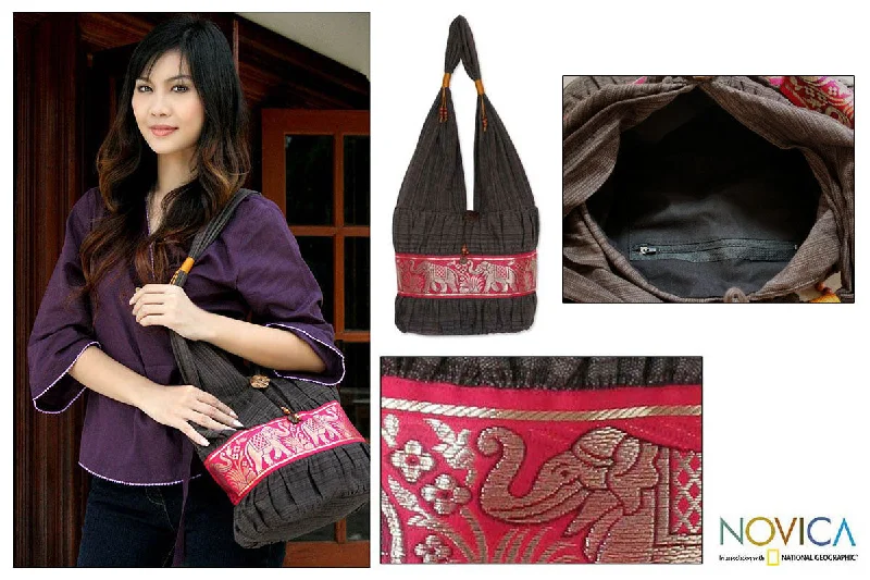 Leather travel tote bag with multiple compartments for business tripsScarlet Thai Cotton Shoulder Bag