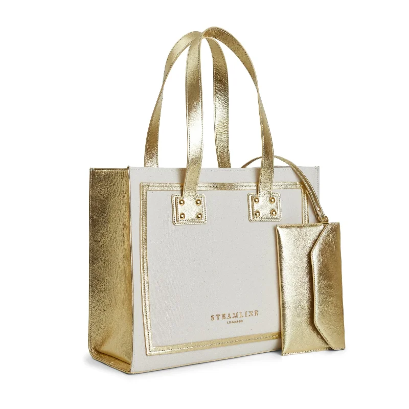 Detachable Travel Bag Shoulder Straps in Beige with Cushioned PadsThe Navigator - Gold Tote