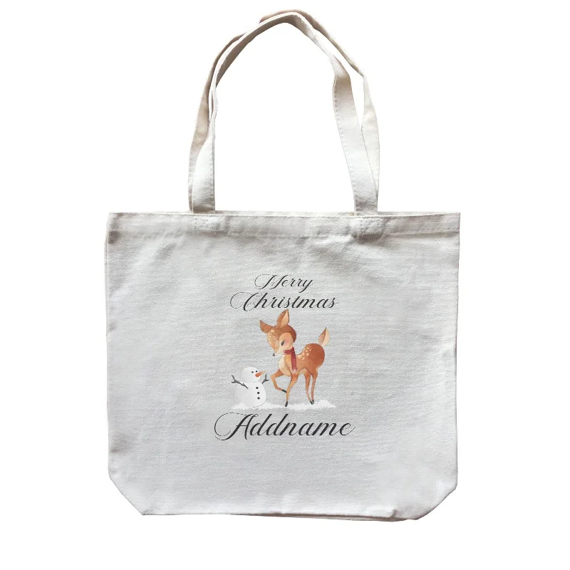 Customizable Canvas Tote Bag for Brand PromotionChristmas Cute Deer With Snowman Merry Christmas Addname Canvas Bag