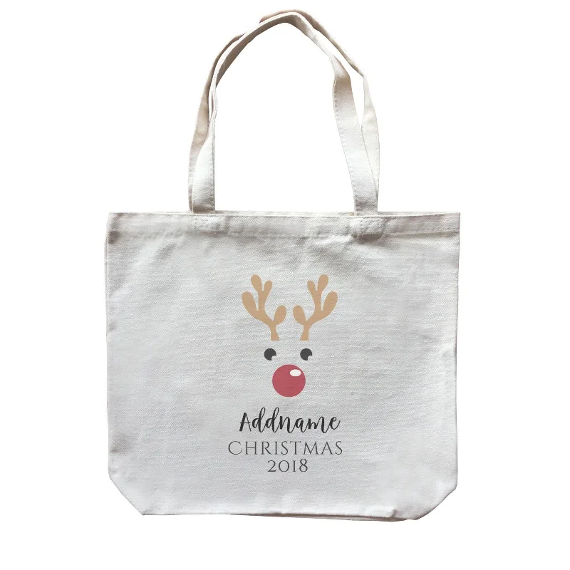 Large Capacity Canvas Tote Bag for Grocery Shopping with Reinforced HandlesChristmas Cute Reindeer Christmas 2018 Addname Canvas Bag