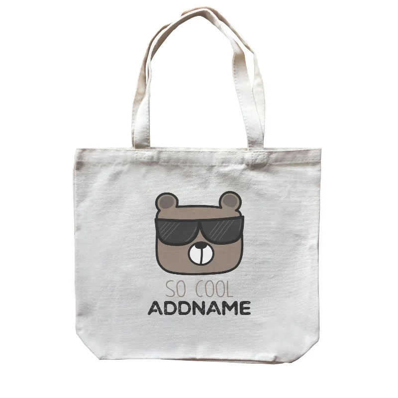 Large Capacity Canvas Tote Bag for Grocery Shopping with Reinforced HandlesCute Animals And Friends Series Cool Bear With Sunglasses Addname Canvas Bag