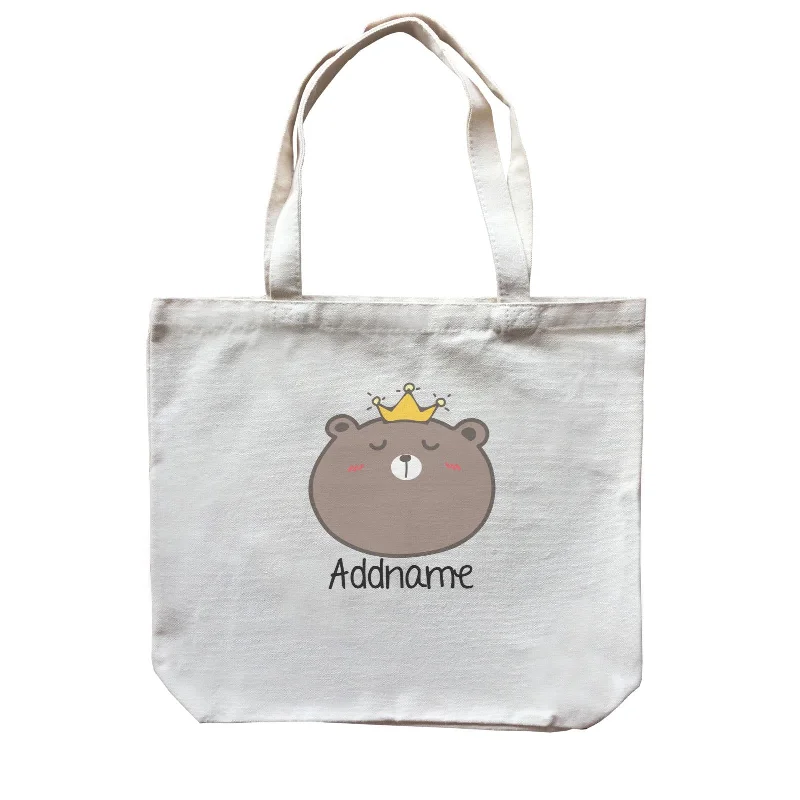 Large Capacity Canvas Tote Bag for Grocery Shopping with Reinforced HandlesCute Animals And Friends Series Cute Brown Bear With Crown Addname Canvas Bag