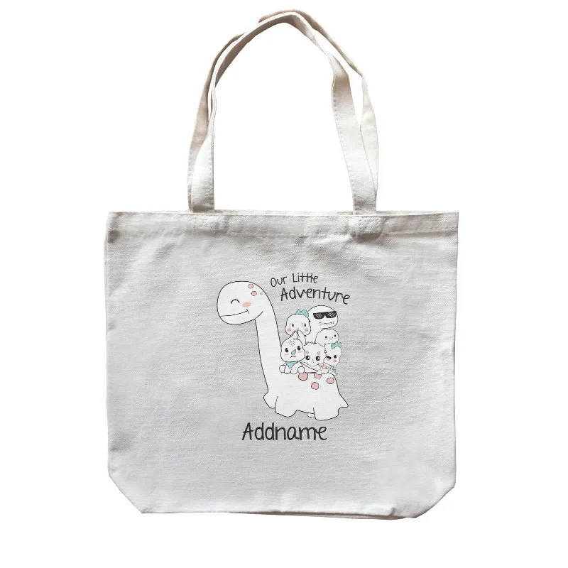 Multicolor Striped Canvas Tote Bag for Beach TripsCute Animals And Friends Series Cute Little Dinosaur Our Little Adventure Addname Canvas Bag