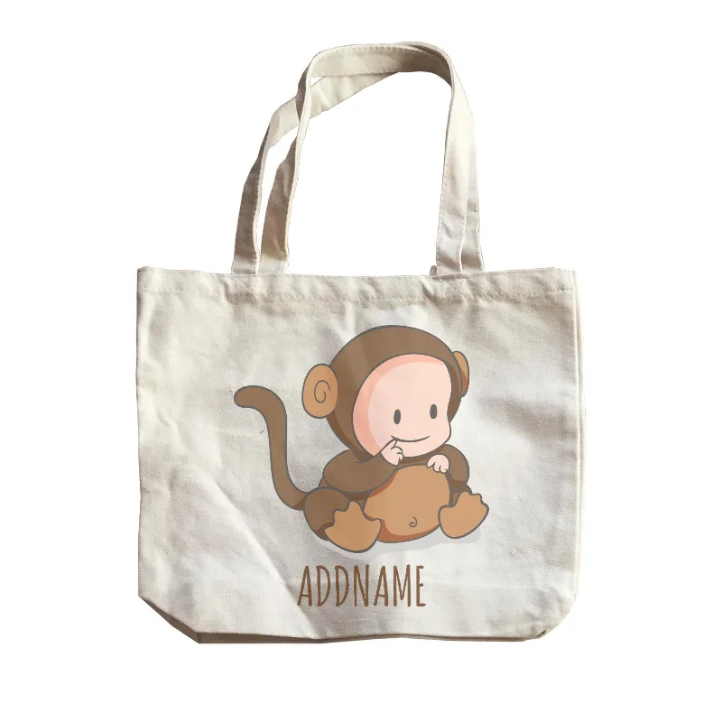 Kids' Canvas Backpack with Fun Animal Prints for SchoolCute Baby in Brown Monkey Suit Addname Canvas Bag