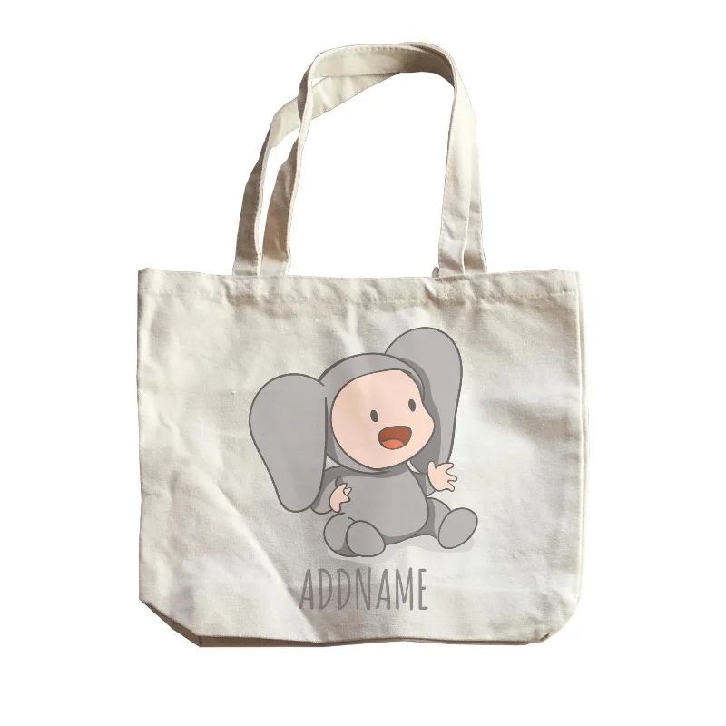 Foldable Canvas Shopping Bag for Easy Storage in Your CarCute Baby in Grey Elephant Suit Addname Canvas Bag