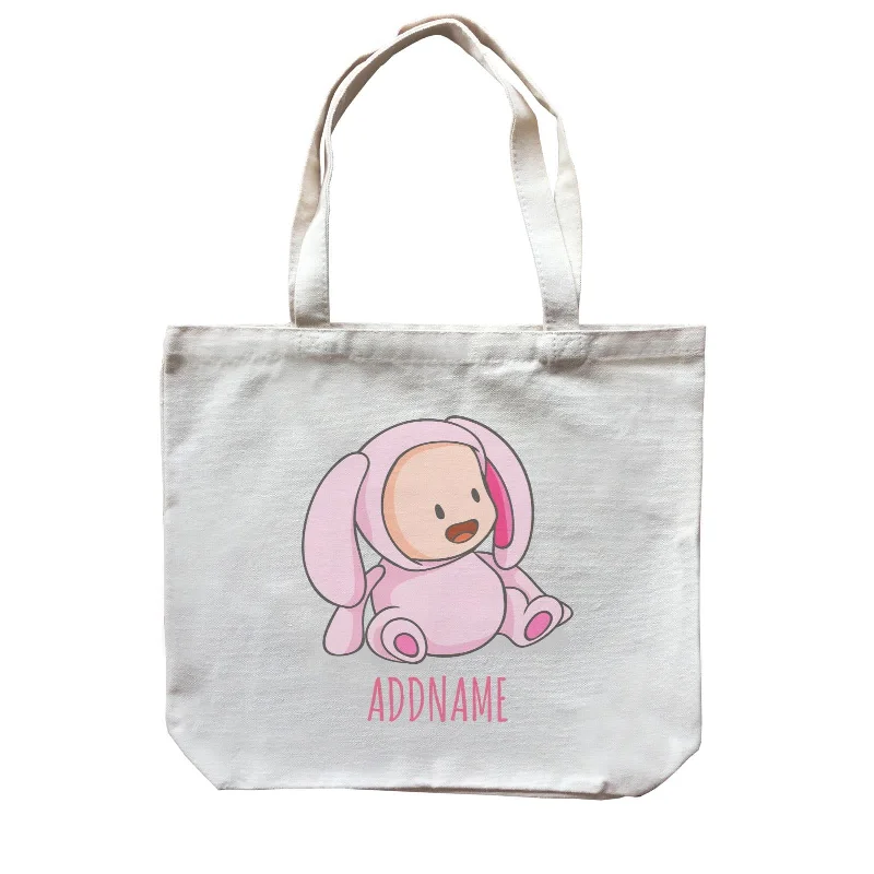 Recycled Canvas Shoulder Bag for Eco - Conscious ConsumersCute Baby in Pink Rabbit Suit Addname Canvas Bag