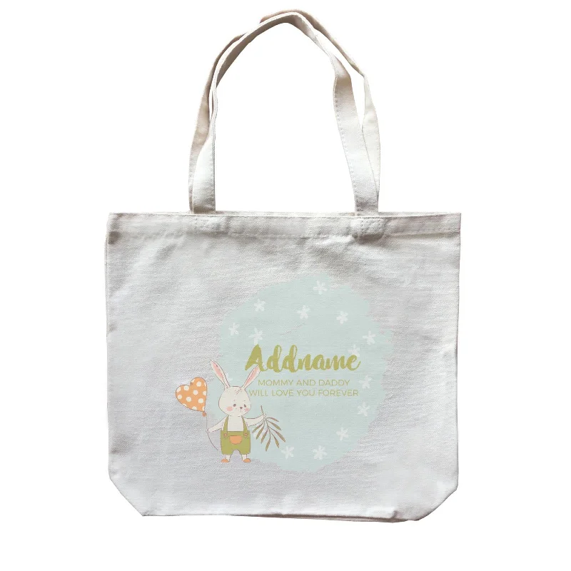 Plus - Size Canvas Tote Bag for Carrying Large ItemsCute Boy Rabbit with Heart Balloon Personalizable with Name and Text Canvas Bag