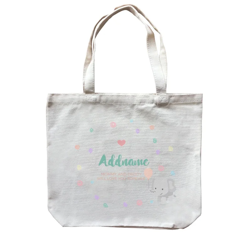 Foldable Canvas Shopping Bag for Easy Storage in Your CarCute Elephant with Balloon and Colourful Doodles Personalizable with Name and Text Canvas Bag