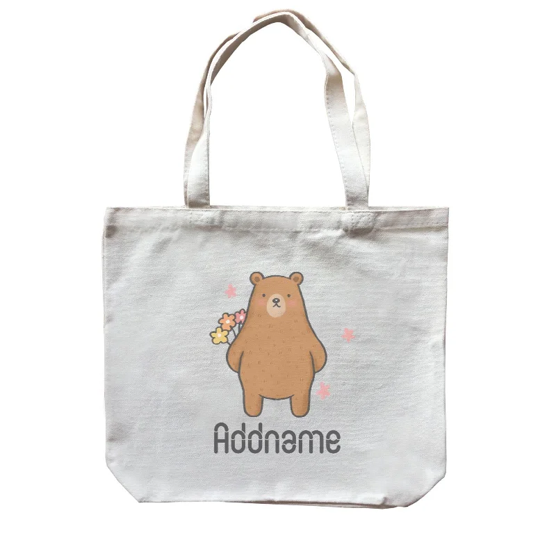 Canvas Drawstring Backpack for Gym and Workout GearCute Hand Drawn Style Bear Addname Canvas Bag