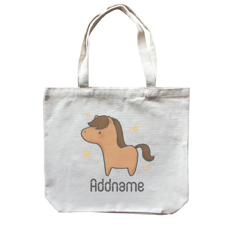 Printed Floral Pattern Canvas Shoulder Bag for Spring OutfitsCute Hand Drawn Style Horse Addname Canvas Bag