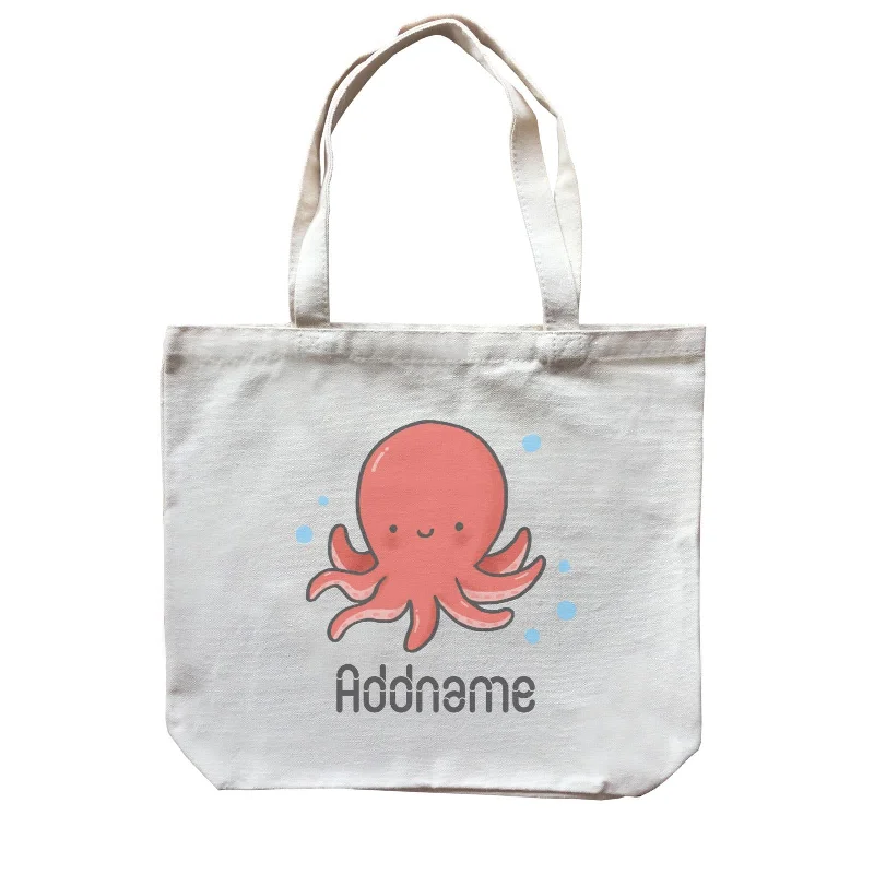 Printed Floral Pattern Canvas Shoulder Bag for Spring OutfitsCute Hand Drawn Style Octopus Addname Canvas Bag