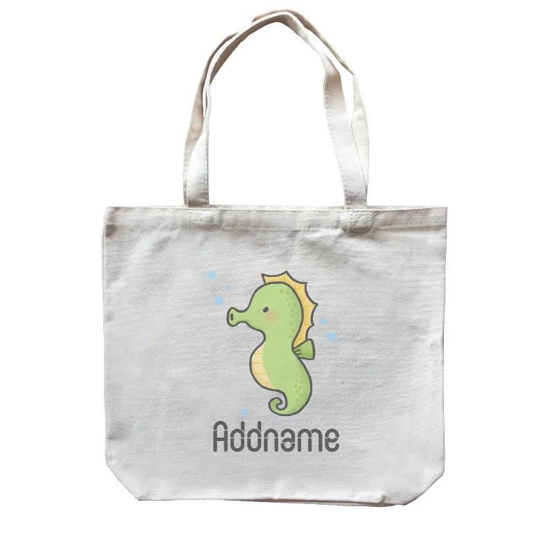 Canvas Drawstring Backpack for Gym and Workout GearCute Hand Drawn Style Seahorse Addname Canvas Bag