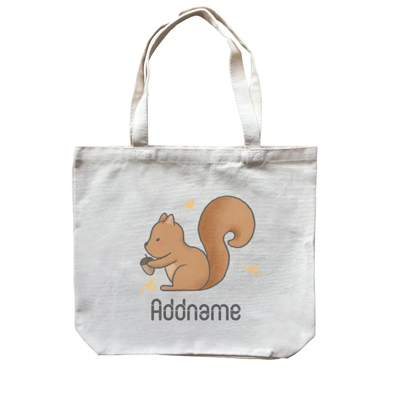 Kids' Canvas Backpack with Fun Animal Prints for SchoolCute Hand Drawn Style Squirrel Addname Canvas Bag