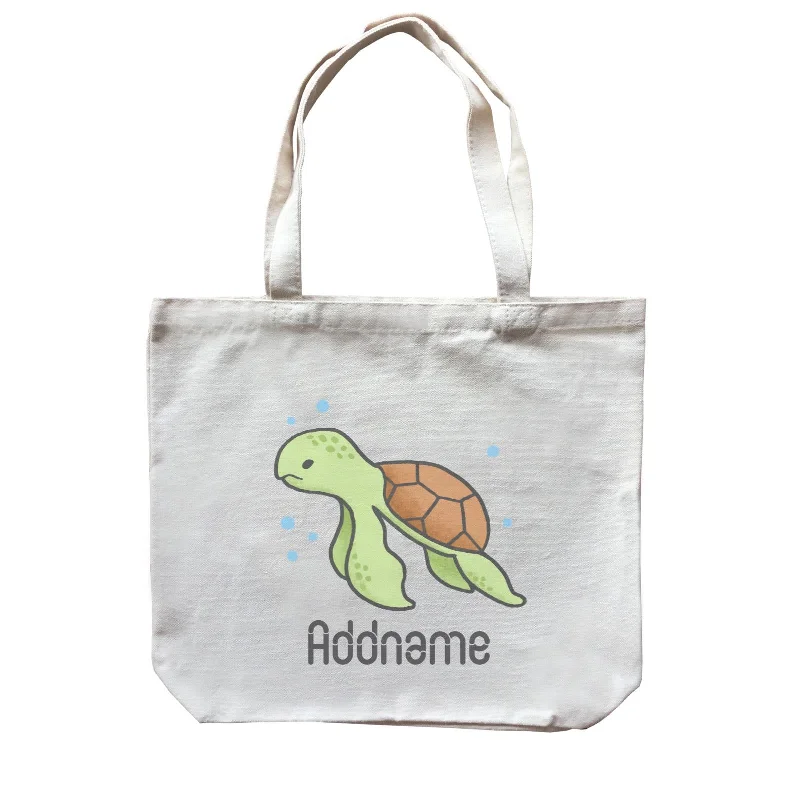 Large Capacity Canvas Tote Bag for Grocery Shopping with Reinforced HandlesCute Hand Drawn Style Turtle Addname Canvas Bag