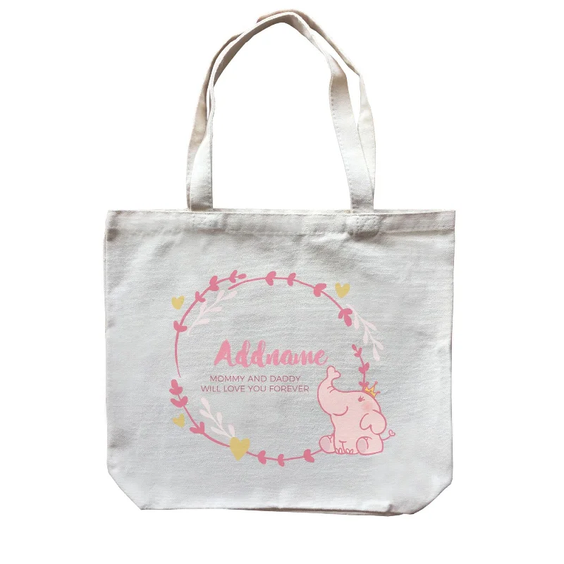 Kids' Canvas Backpack with Fun Animal Prints for SchoolCute Pink Elephant Princess Personalizable with Name and Text Canvas Bag