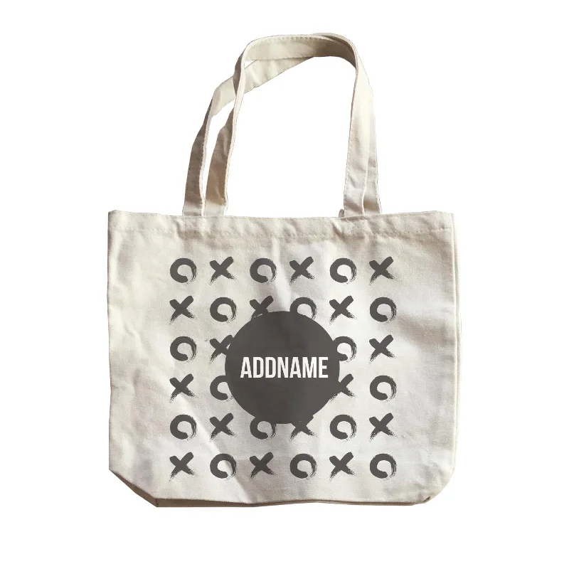 Canvas Bag with Leather Trim for a Stylish and Durable LookMonochrome Black Tic Tac Toe with Addname Canvas Bag