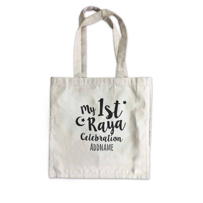 Canvas Bag with Leather Trim for a Stylish and Durable LookMy 1st Raya Celebration Canvas Bag  Personalizable Designs Raya Text