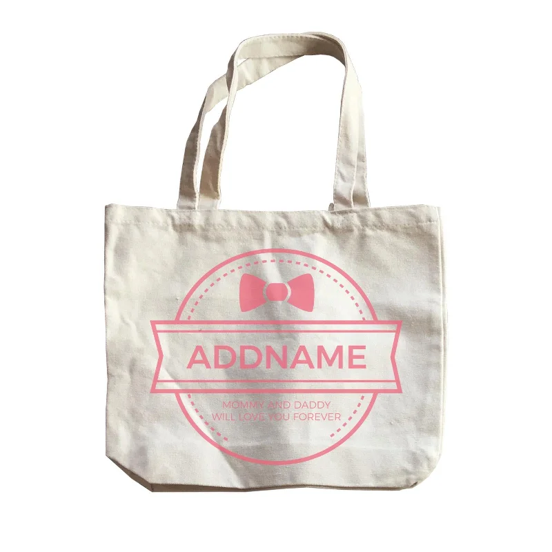 Large Capacity Canvas Tote Bag for Grocery Shopping with Reinforced HandlesRibbon Emblem Personalizable with Name and Text Canvas Bag