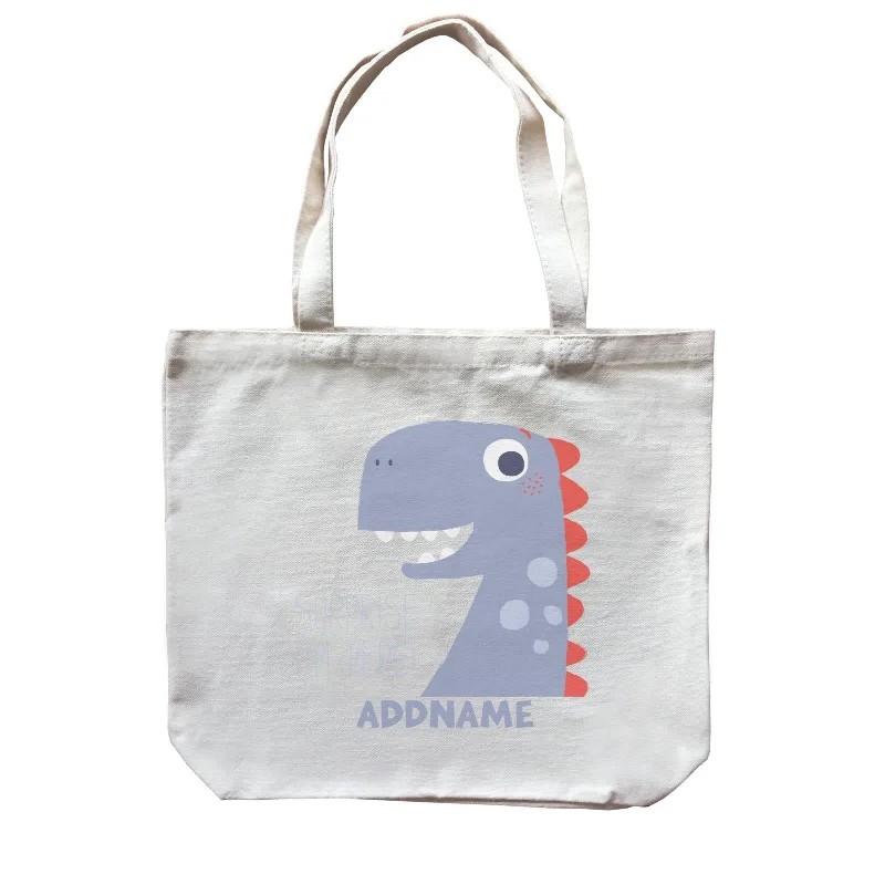 Canvas Beach Bag with Mesh Pockets for Sand - Free DryingSurprise I'm Here Dinosaur Addname Bag Canvas Bag