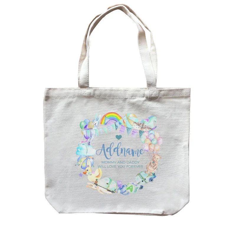 Canvas Bag with Leather Trim for a Stylish and Durable LookWatercolour Magical Boyish Creatures and Elements Personalizable with Name and Text Canvas Bag