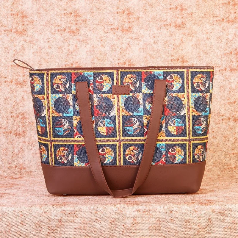 Geometric - Printed Tote Bag in Multicolor for a Contemporary and Trendy OutfitAfrican Art Shoulder Tote Bag