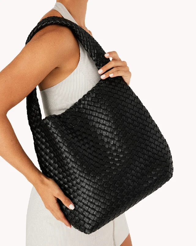 Quilted Tote Bag in Cream with Silver Hardware for a Classic and Sophisticated StyleAVIVA TOTE BAG - BLACK