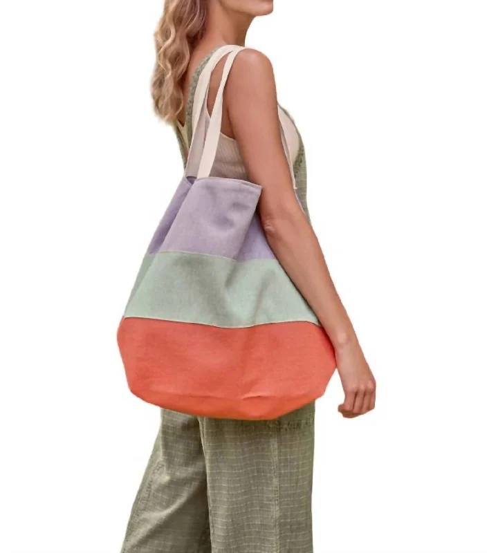 Women's Tote Bag with Detachable Pouch in Purple for Added ConvenienceBoho Bag In Lilac/sage/tangerine