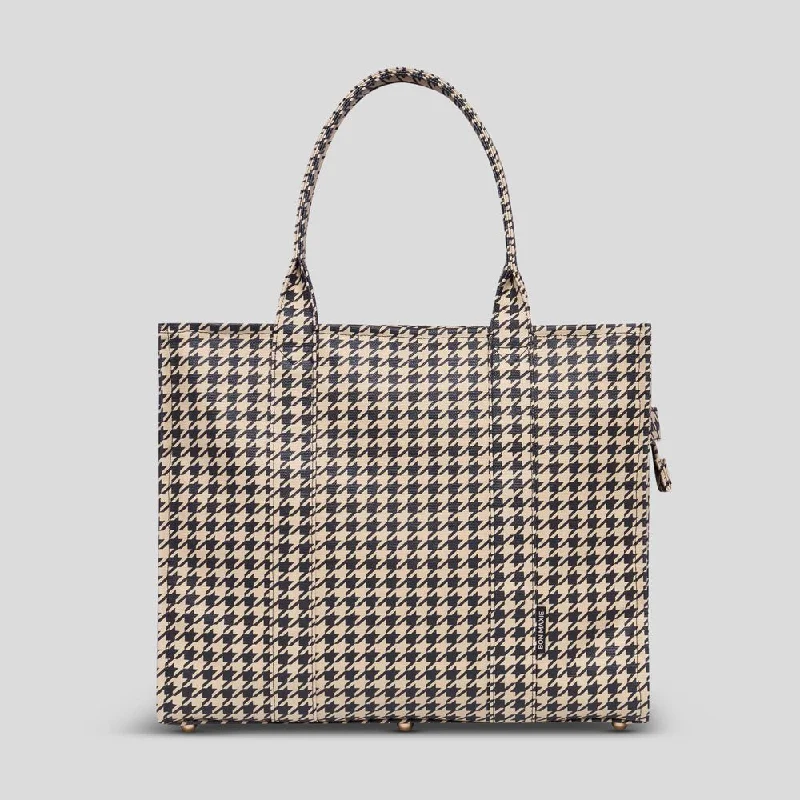 Women's Printed Tote Bag in Floral Patterns for a Spring - Themed Shopping TripLarge Bon Vivant Structured Tote Bag -- Black Houndstooth