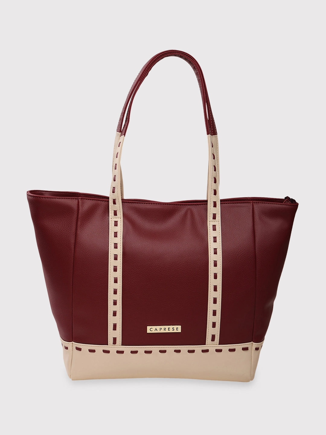 Women's Tote Bag with Zipper Closure in Red for Secure StorageCaprese Lucca Tote Medium Solid Women'S Office Handbag Maroon