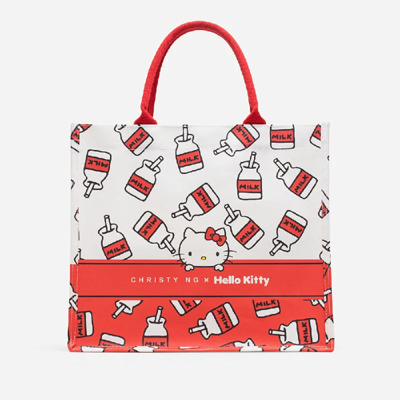 Quilted Tote Bag in Cream with Silver Hardware for a Classic and Sophisticated StyleHello Kitty Milk Bottle Grocery Tote