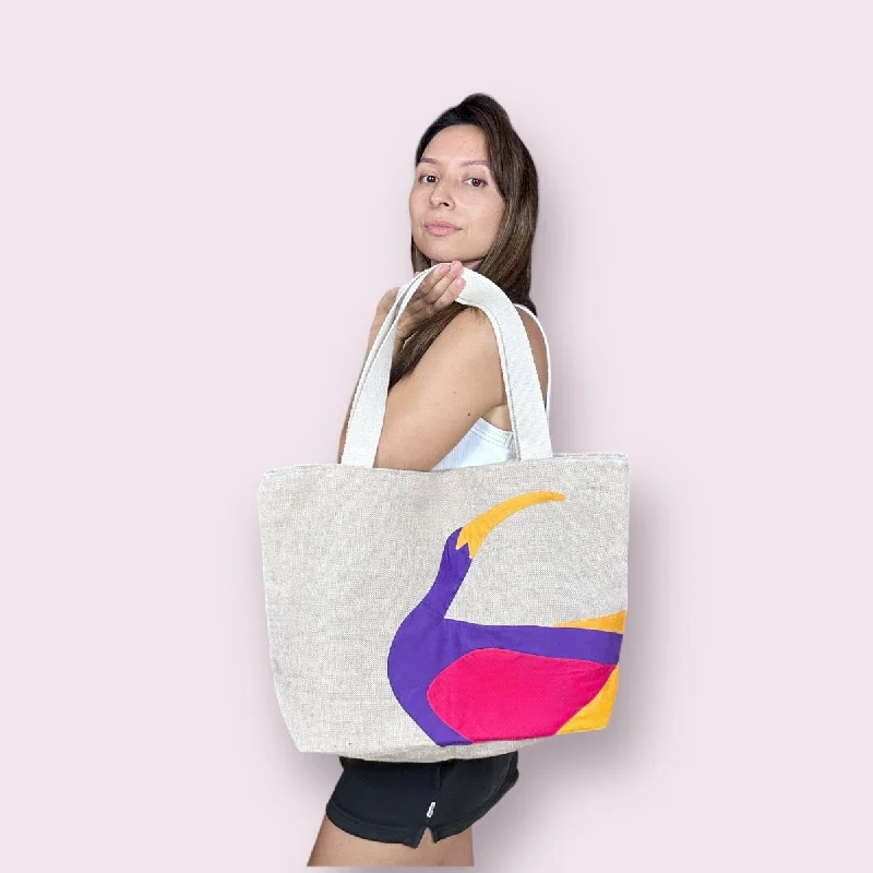 Faux Fur - Trimmed Tote Bag in White for a Cozy Winter LookIbis Jute Tote Bag in Purple & Pink