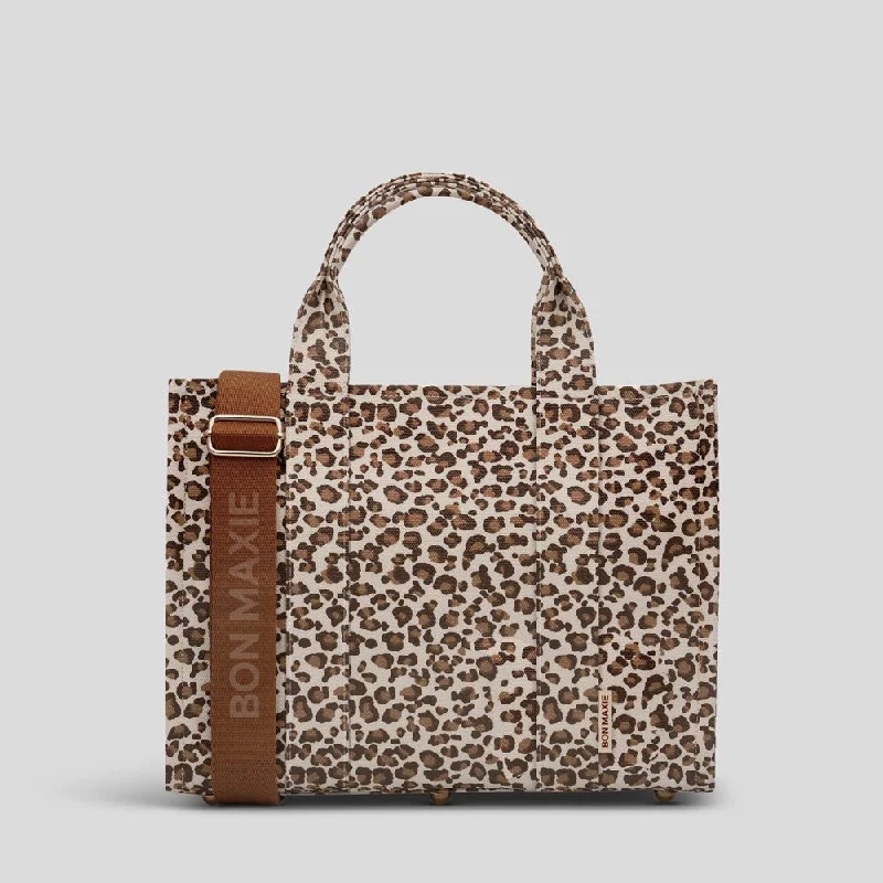 Women's Tote Bag with Zipper Closure in Red for Secure StorageSmall Bon Vivant Structured Tote Bag -- Mini Tote Leopard/Tan