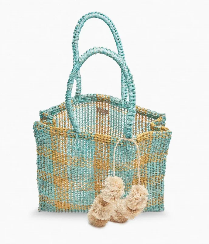 Women's Tote Bag with Magnetic Closure in Orange for Easy Access on the GoOlive Straw Tote Bag In Aqua