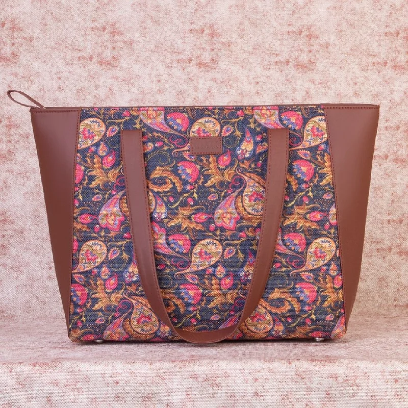 Women's Tote Bag with Magnetic Closure in Orange for Easy Access on the GoPaisley Print Side Tote Bag