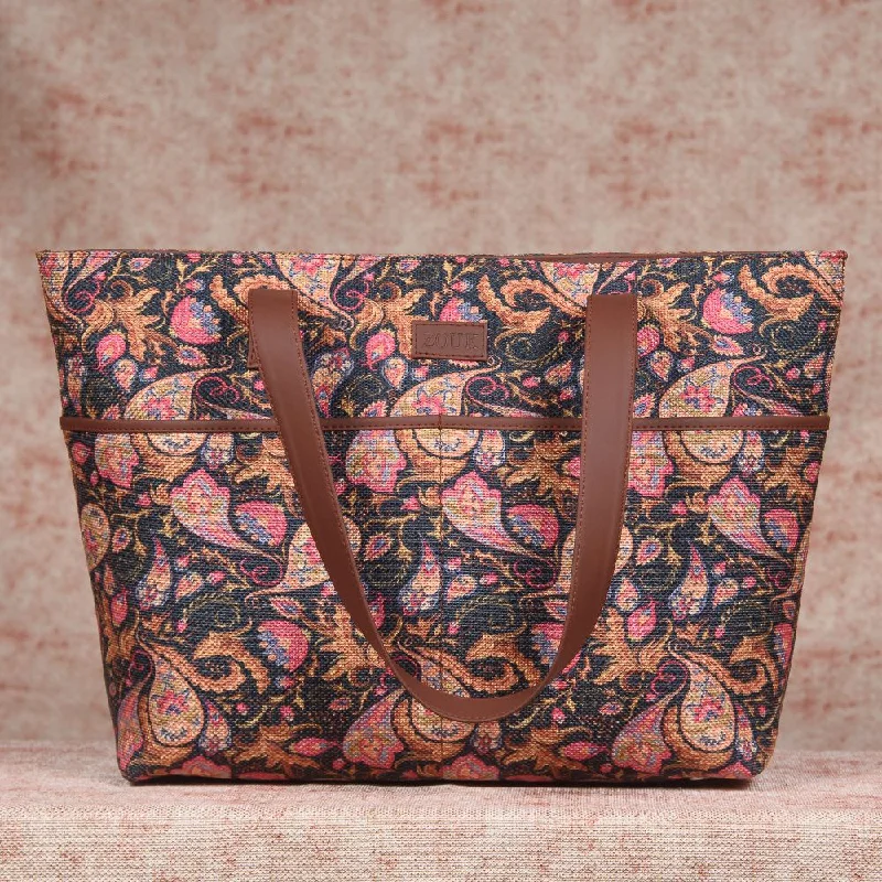 Metallic Tote Bag in Rose Gold with Chain Handles for a Glamorous Night OutPaisley Print Tote Bag