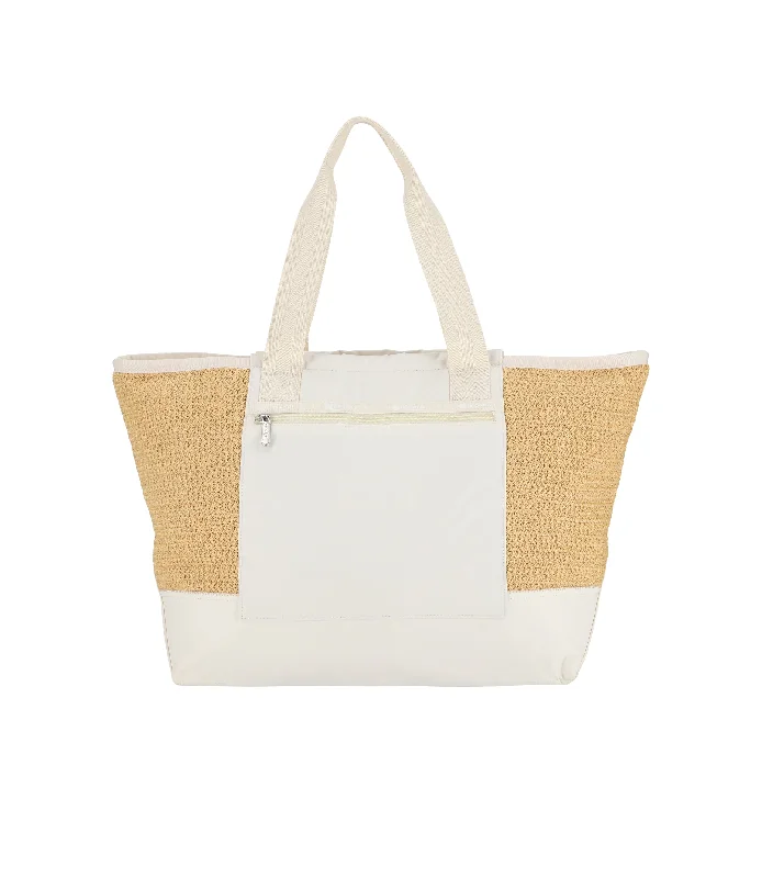 Faux Fur - Trimmed Tote Bag in White for a Cozy Winter LookRaffia East/West Tote