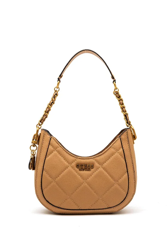 Canvas and Leather Combo Shoulder Bag in Tan for a Rustic LookGuess Abey Quilted Hobo Bag, Beige