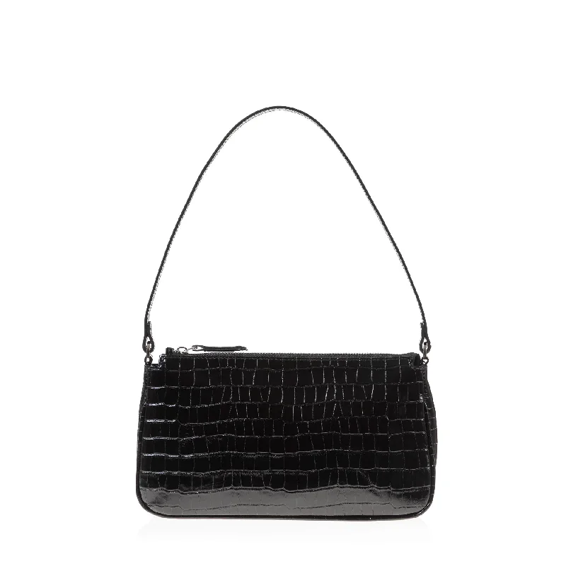 Quilted Shoulder Bag in Cream for a Classic and Elegant LookBaguette (Black Croc-Embossed)