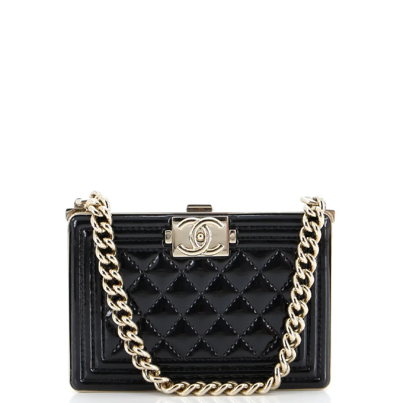 Leather - Trimmed Denim Crossbody Bag in Blue for a Vintage - Inspired LookBoy Chain Box Minaudiere Quilted Patent