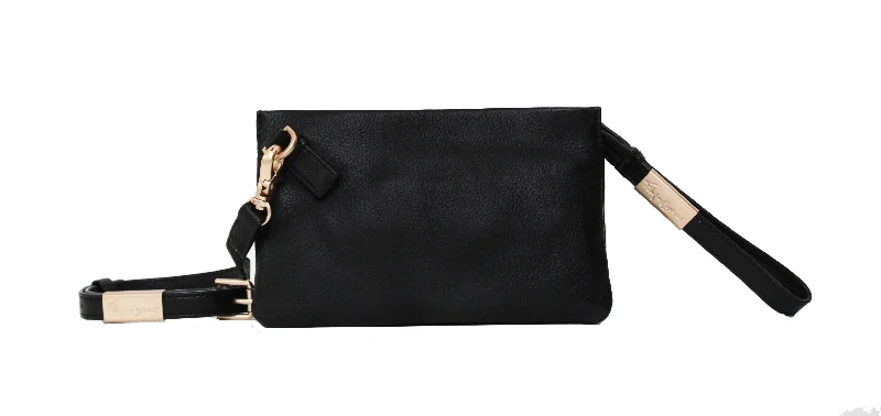 Suede Clutch with Tassel Details in Olive for Fall SoireesCache Wristlet in Black