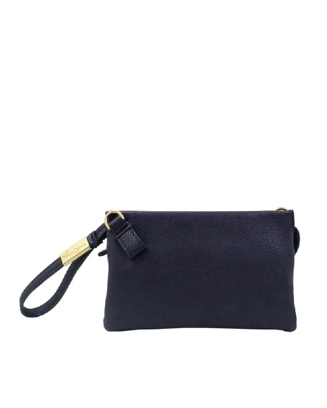 Quilted Leather Evening Bag in Gray for Sophisticated EventsCache Wristlet in Midnight Blue