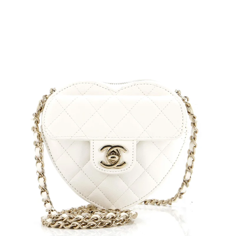 Women's Small Beaded Clutch in Silver for New Year's Eve PartyCC in Love Heart Clutch with Chain Quilted Lambskin