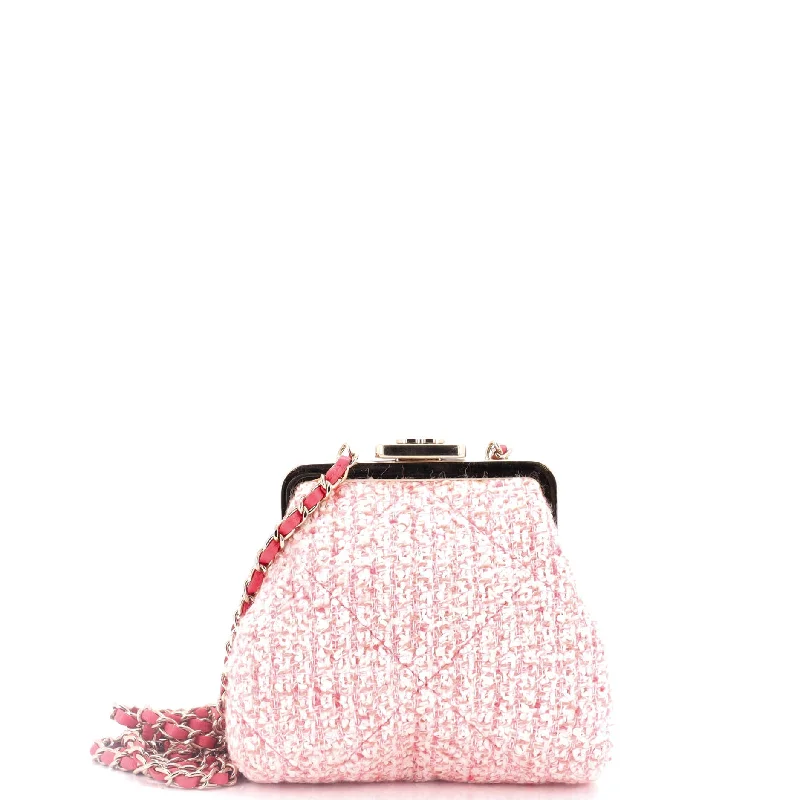 Floral - Printed Satin Clutch in Pink for Spring GalasCC Kisslock Frame Clutch with Chain Quilted Tweed Mini