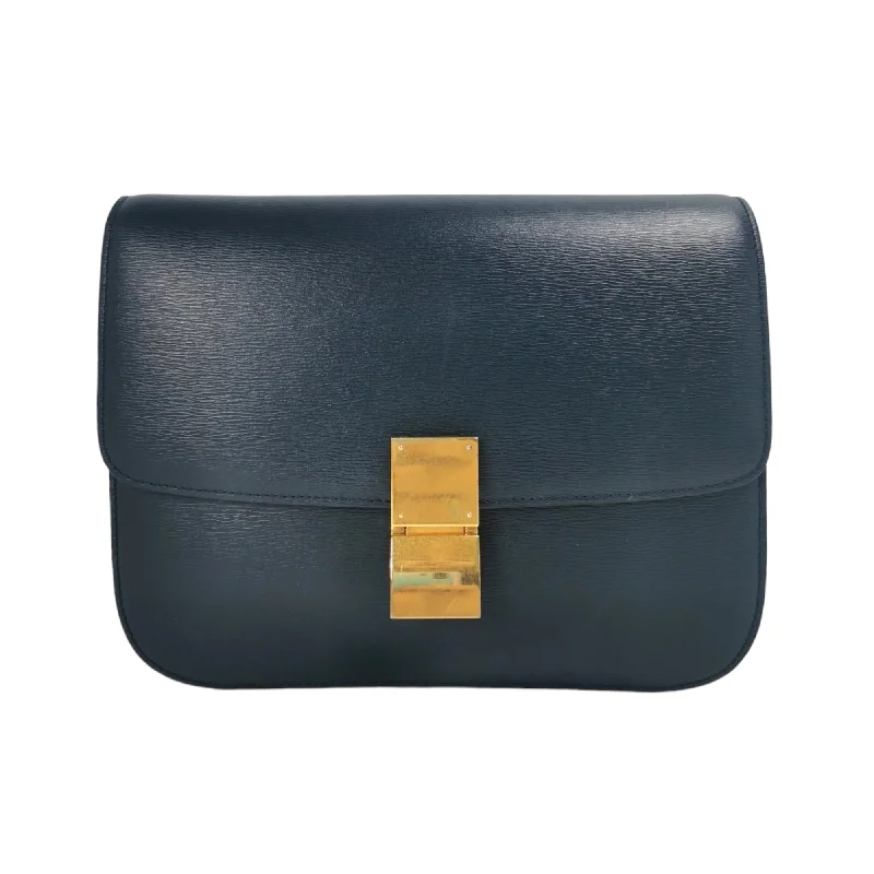 Vegan Leather Shoulder Bag in Gray for Ethical Fashion LoversCeline Classic Box Medium Navy Blue Calfskin