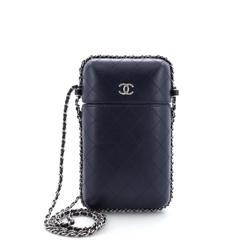 Waterproof Nylon Crossbody Bag in Navy Blue for Outdoor Hiking TripsChain Around Phone Holder Box Crossbody Quilted Lambskin