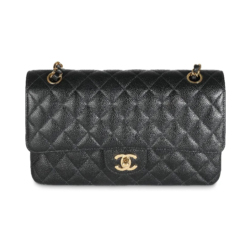 Women's Studded Leather Evening Bag in Black for Rock - n - Roll NightsChanel 24K Black Quilted Caviar Medium Classic Double Flap Bag