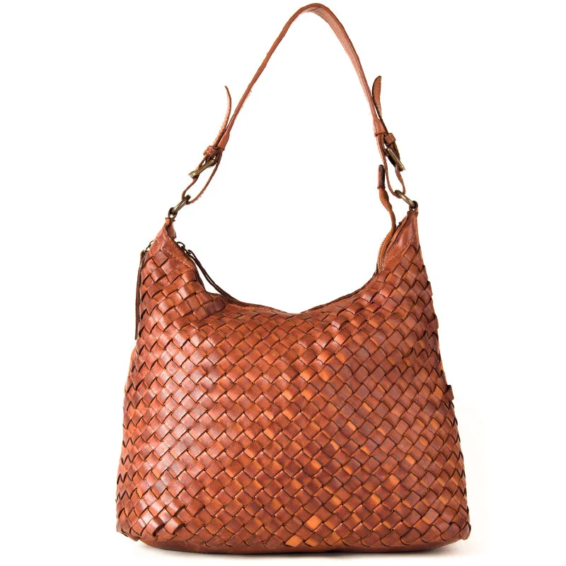 Canvas and Leather Combo Shoulder Bag in Tan for a Rustic LookClassic Tan Real Italian Leather Weave Shoulder Bag