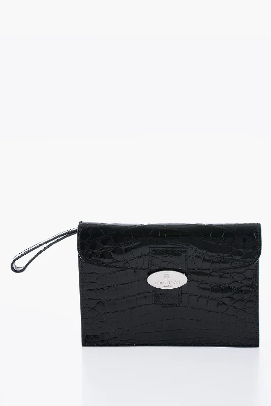 Women's Studded Leather Evening Bag in Black for Rock - n - Roll NightsCorneliani Crocodile Leather Clutch With Snap Closure